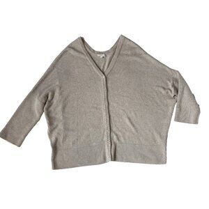 Vetta Womens M V-neck Cardigan Sweater Oversize Beige Natural Button Earthy